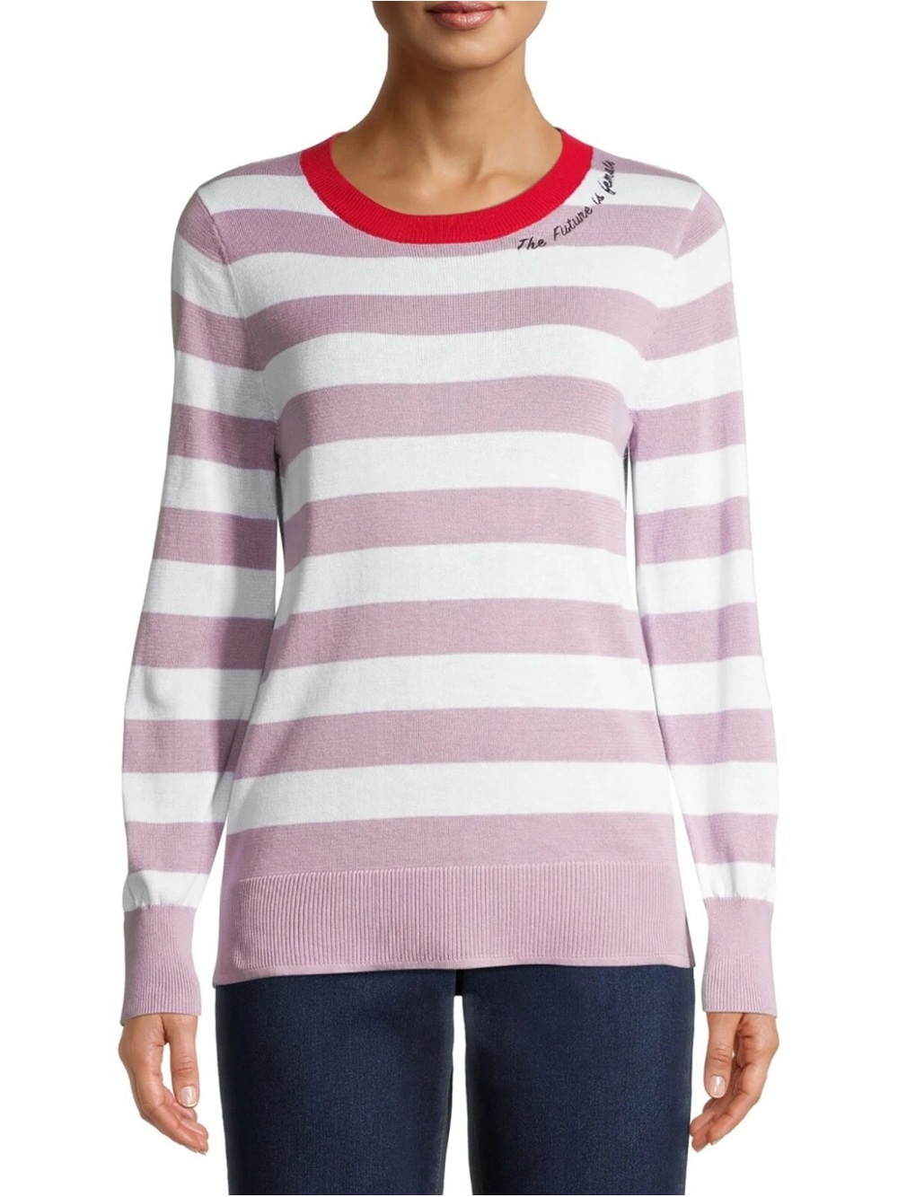 Time and Tru Purple White Striped The Future is Female Embroidery Long Sleeve M